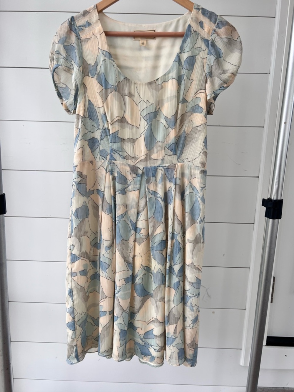 Blue and Cream Floral Midi Dress